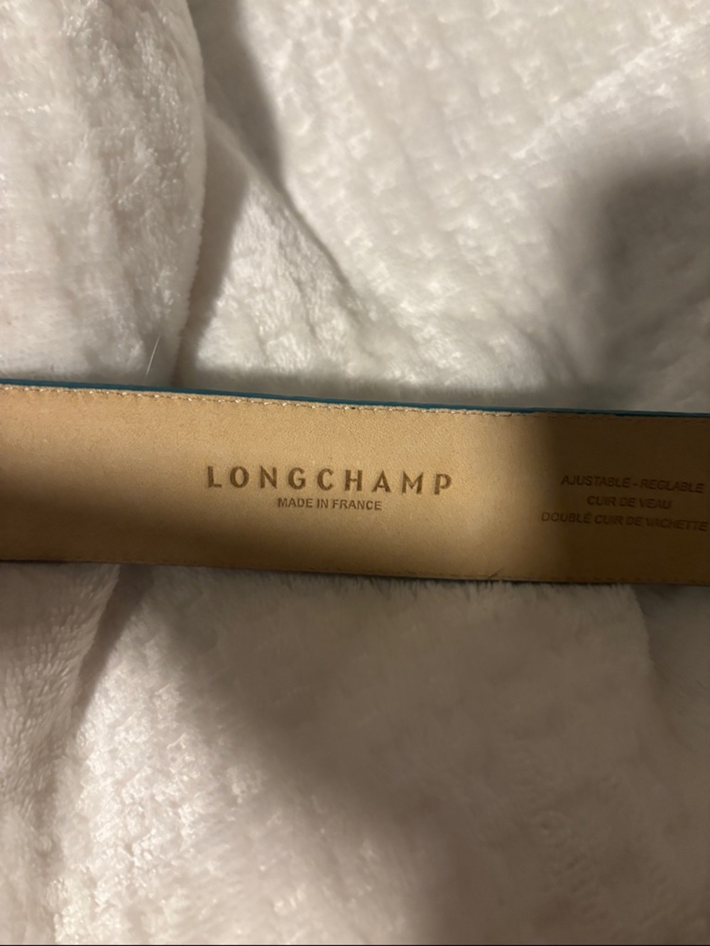 Longchamp Teal Croc-Embossed Leather Belt with Silver Buckle - Picture 3 of 3